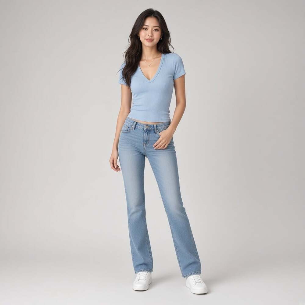 Olivia Rae New York Baby Blue Ribbed V-Neck Short Sleeve Fitted Crop Tee Size XS